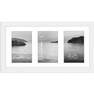 Americanflat 4x6 Collage Picture Frame with Shatter-Resistant Glass - Fits Three 4x6 Photos or Use as One 8x16 Picture Frame - Signature Collection - Collage Frames for Tabletop and Wall - White (8x14)