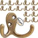 Coat Hooks Wall Hooks for Hanging - 15 Pack Bronze Double Prong Hook Wall Mounted - Great for Living Room, Bedroom, Entryway, Closet for Coat, Bag, Towel, Hat, Key, Cup, Heavy-Duty, Easy to Install