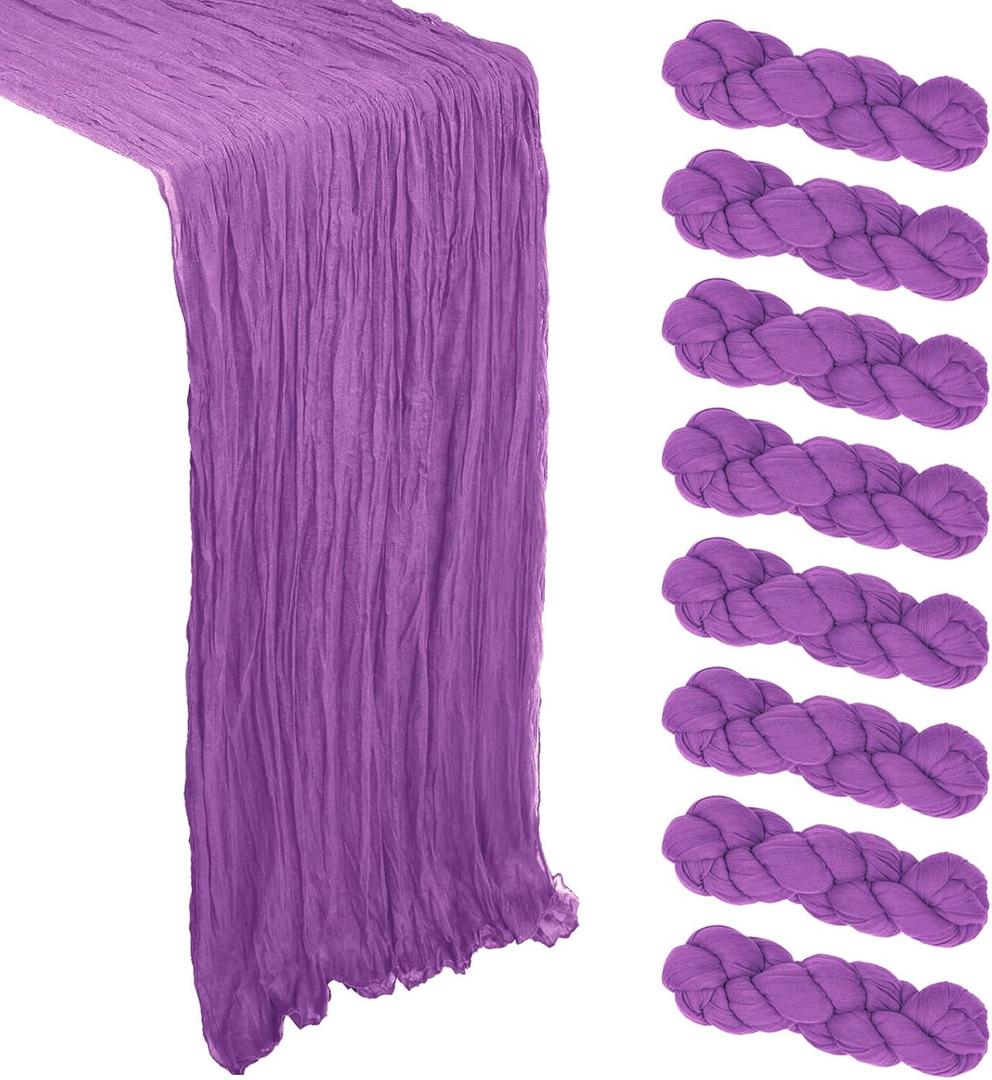 8 Pack Purple Cheesecloth Table Runner 10Ft Spring Gauze Cheese Cloth Table Runner 120 Inch Boho Sheer Rustic Fabric for Holiday Decor Bridal Baby Shower Wedding Party Decoration