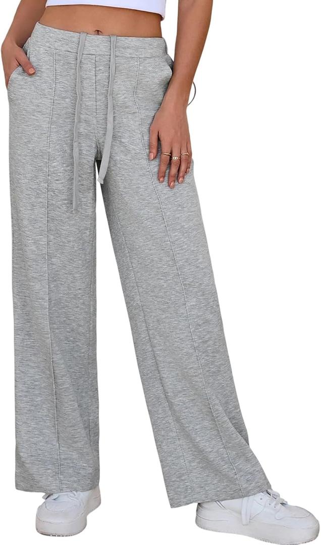 Aleumdr Women's Wide Leg Pants High Waist Casual Pants Fall 2025 Sweatpants Lounge Work Pants Slack with Pockets (Gray, XL)