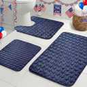 Drydiet 3 Pcs Patriotic Bathroom Rugs Set 4th of July Bath Mat Soft Absorbent U-Shaped Contour Toilet Rug Non-Slip Quick Dry Blue Star Carpets for Memorial Day Independence Day Bathroom Decor