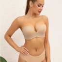 Strapless Bra Non-Slip No Underwire Padded Bandeau Multiway Smoothing Bras Convertible Straps (32D, Nude)