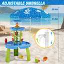 HYES Water Table for Toddlers 3-5, 3-Tier 6 Zones Water Sand Table with Umbrella, Rain Showers Splash Pond Toys for Outdoor Beach Backyard Summer, Kids Activity Sensory Playset for Boys Girls, Blue