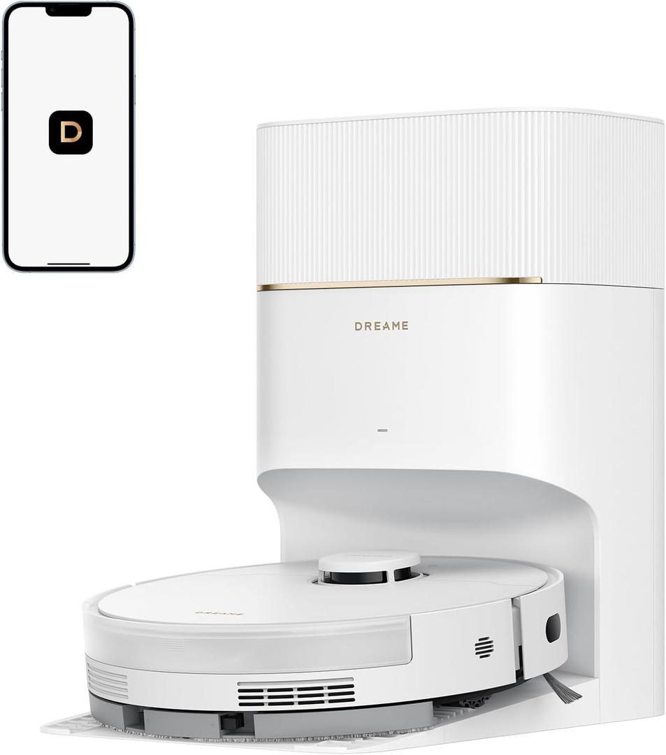 DREAME D20 Pro Plus Robot Vacuum, 13,000Pa Suction, DuoBrush for Pet Hair, Corner Cleaning, Self Emptying, LDS Navigation Laser Avoidance, Vacuum Mop, Hard Floors&Carpets, 5,200mAh Battery White