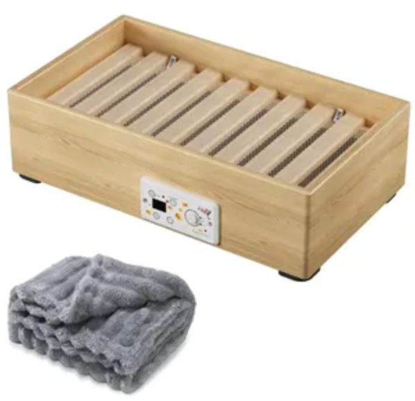 Wooden Under Desk Foot Warmer, Powerful Fast Heating Personal Heater for Feet and Legs, Silent Energy Saving with Thermostat & Timer for Home Office (Temp Adjustment Tutorial in Video Gallery)