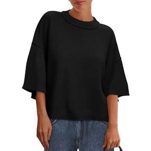 BTFBM Womens Short Sleeve Tops 2025 Summer Casual Crew Neck Oversized Sweater Solid Color Ribbed Knit T Shirts, M