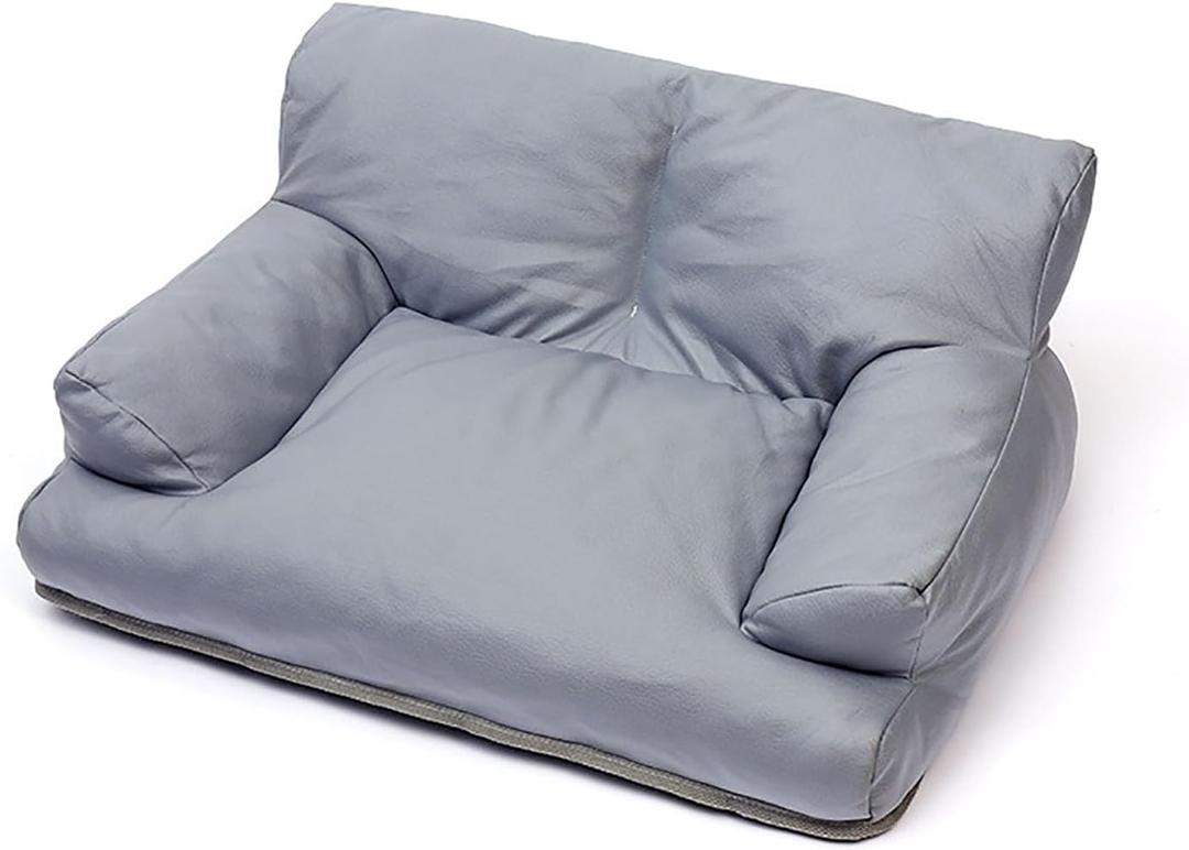 Pet Sofa Bed, Vintage Cat Dog Faux Leather Sofa with Non-Slip Bottom for Dogs Cats (Grey, Medium)