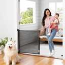 Retractable Baby Gate Perma Child Safety 33" Tall x 71 Wide, Mesh, for Stairs, Doorways, Dogs, Pets, Indoor, Outdoor, One-Handed Operation, Locking, Easy Install, Hardware Mount, Black