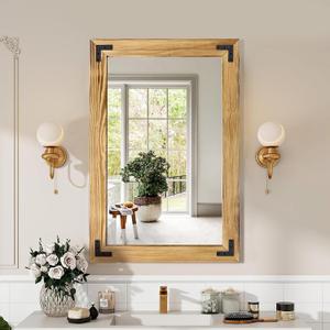 36"24" Rustic Wood Frame Mirror for Wall, Bathroom Wooden Vanity Mirror