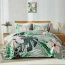 Yogeneg Queen Quilt Bedding Set,White Botanical Pattern Sage Green Full/Queen Quilt Set,3 Piece Lightweight Soft Summer Bedspread Coverlet with 2 PIillow Shams,All Season (Sage Green,90"x96")