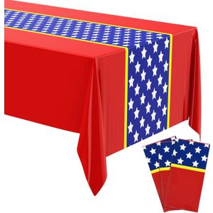 Fanfanwin 3 Pcs Girl Hero Plastic Tablecloth Girl Hero Theme Party Supplies Red and Blue Disposable Table Covers Birthday Decoration 108 x 54 Inch