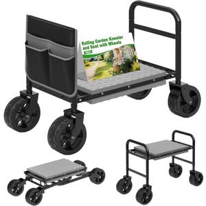 NIUXX Garden Kneeler and Seat with 360 Wheels: 3-in-1 Rolling Garden Stool with Extendable Legs - Foldable Garden Seat with Thick Pad & Tool Pouches - Heavy Duty Gardening Bench for Seniors
