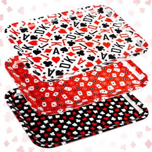 Rtteri 3 Pcs Casino Serving Tray and Platter 13 x 10 Inch Poker Plastic Platter Reusable Las Vegas Poker Plate Red and Black Playing Card Rectangle Candy Dish for Food Casino Birthday Party Decoration