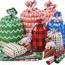 Christmas Gift Bags, 34pcs Assorted Sizes With Ribbon Ties&Tags, Xmas Favor Goody Reusable Plastic Holiday Gift Bag Bulk Jumbo/Extra Large/Medium