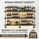 3-Tier Wall Mounted Wine Rack, Industrial Pipe Bar Shelf for Wine Bottle Storage, Industrial Pipe Shelves Shelf Shelving for Home Bar Dining Room Kitchen (47.2" W x 47.2" H)