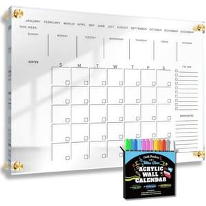 Classic Acrylic Calendar for Wall | Oversize| Clear Home Office Glass Calander Dry Erase Board Large Reusable Whiteboard Big Monthly Family Planner 9X Liquid Chalk Markers (36" X 24")