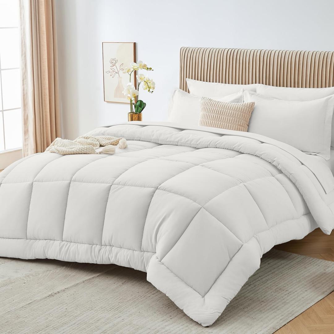 Sasttie Oversized King Comforter Set 7-Piece, Bed in a Bag, Ivory