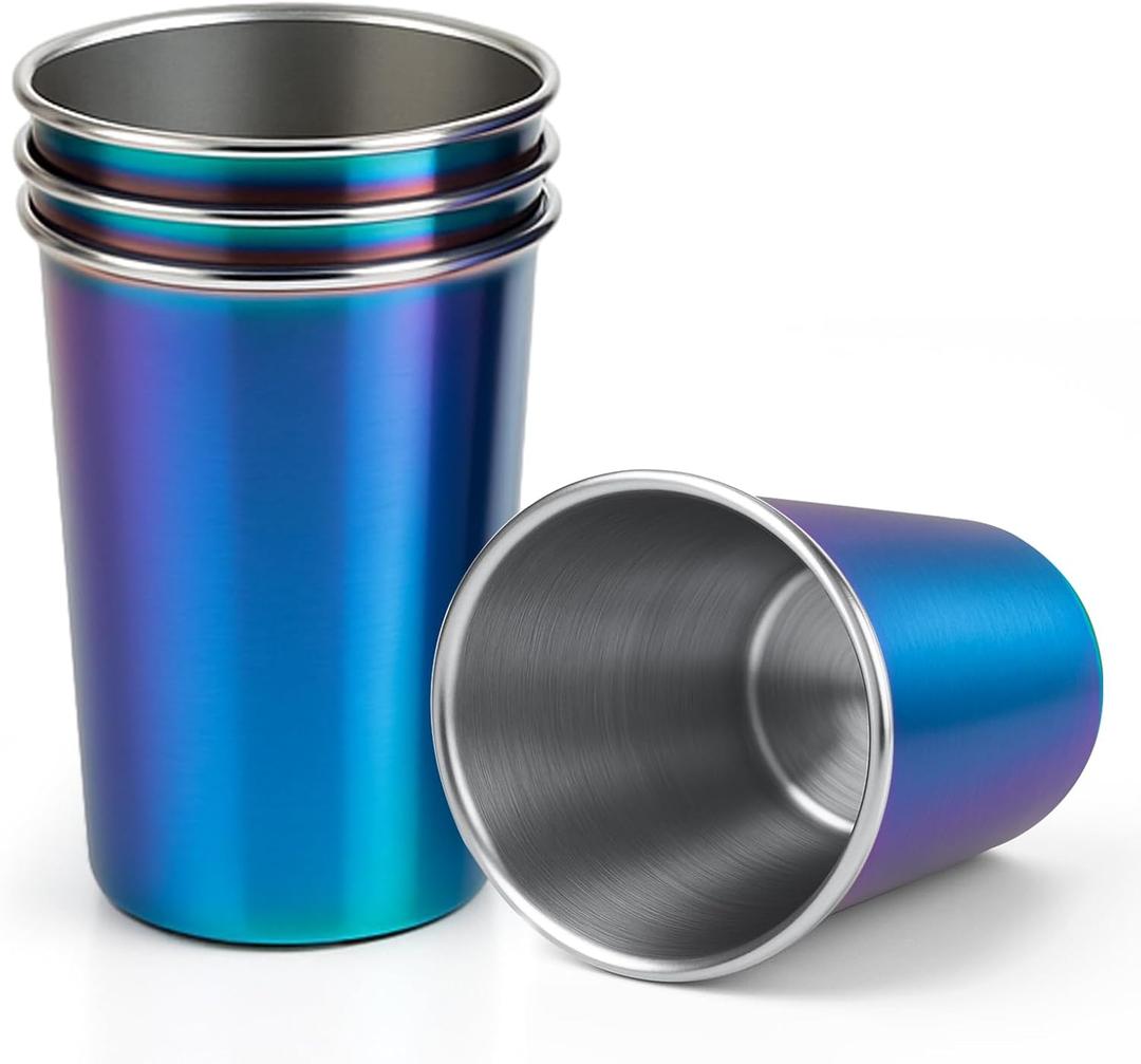 16 oz Stainless Steel Cups 4 Pack, Stackable Metal Drinking Glasses, Unbreakable & Shatterproof Pint Tumblers, BPA Free for Home, Bar, Restaurant, Party, Travel, Camping, Outdoors