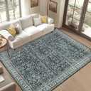 8x10 Green Area Rug, Vintage Floral Large Washable Rug for Living Room Soft Non-Slip Bedroom Rug Traditional Farmhouse Carpet for Dining Room Office Home