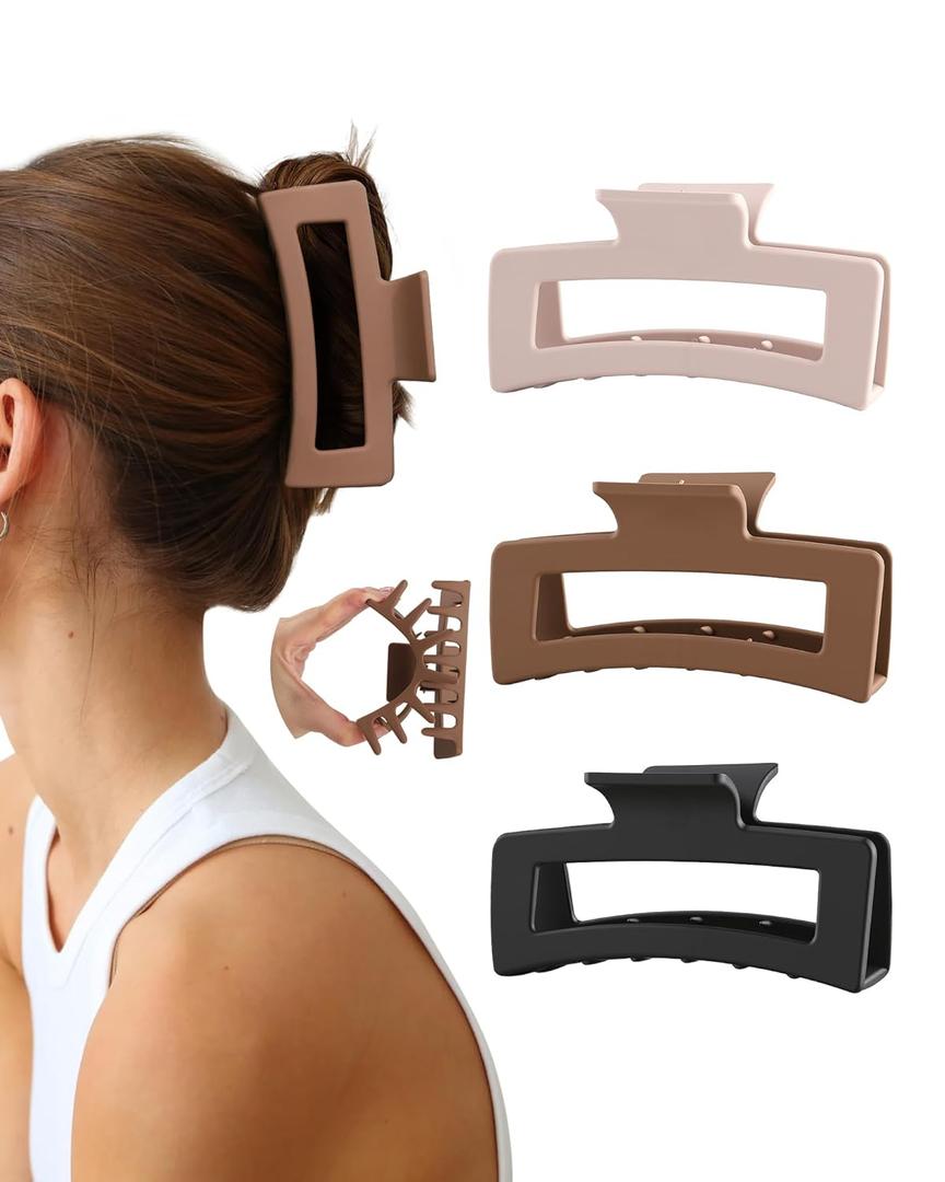 3Pcs Silicone Hair Clips Flexible Claw Clips for Women Cloud Clip Bendable Large Hair Claw Clip (5.12" Square - Khaki + Coffee + Black)