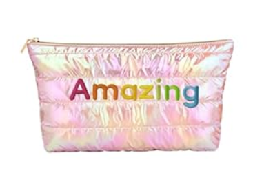 Hiroyuki Iridescent Makeup Bag, 14 inches Cosmetic Bag, Large Capacity Travel-Friendly Pouch (plain, pink)