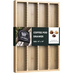 for Nespresso Vertuo Capsules - Premium Bamboo Coffee Pod Drawer Insert Organizer for Counter (40 Big or 52 Small pods) (Large)