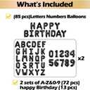 [85 PCS] 16" Black Letter Number Balloons, Happy Birthday & 2 Sets of A-Z 0-9, Foil Mylar Aluminum Hanging Alphabet for Graduation New Year eve Birthday Party Decorations