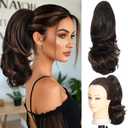 Tmlkhl Ponytail Extension 14 Inch Soft Curly Claw clip Ponytail Extension Highlight Brown Pony Tail Hair Extensions for Daily Use Short Curly Ponytail Drawstring Clip on Hair Extensions for Women