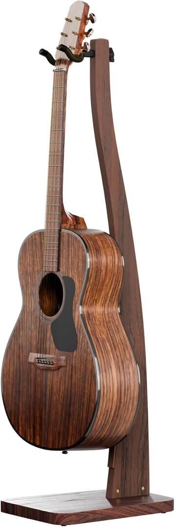 Guitar Stand, Acoustic Guitar Stand Floor, Premium Solid Wood Guitar Stand, Single Guitar Holder Stand for Acoustic Guitar, Electric Guitar, Bass Guitar, Semi Curved Hanging Guitar Stands for Studio, Living Room, American Black Walnut