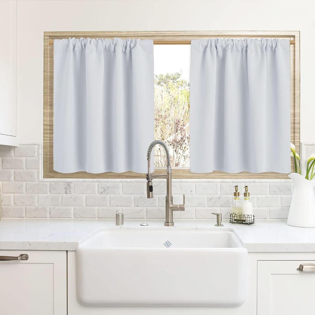 RYB HOME Cafe Curtains 24 inch Length, RV Curtains for Camper Windows, Mini Short Small Insulating Light UV Heat Blocking Privacy Half Window Tiers, Width 42 by Length 24, Greyish White, 2 Panels