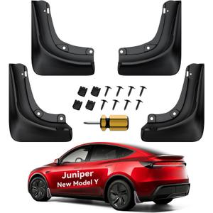 Tesla Model Y Juniper Mud Flaps Accessories[No Drilling Required] for Tesla New Model Y 2025 2026 Launch, Thicker Version (Set of 4) All Weather Guards