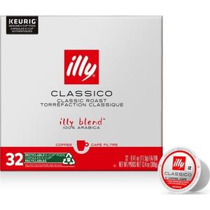 illy Coffee K Cup, Pods for Keurig Machines, Classico Medium Roast, 100% Arabica, Premium Italian Coffee, 32 Count, 1 Pack, EXP DEC032027