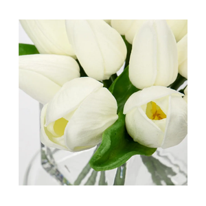 White Artificial Flower Tulips PU Real Touch Tulips for Home Wedding Decoration Brides Hand Holding Bouquet Artificial Flower Decoration (Type-White)