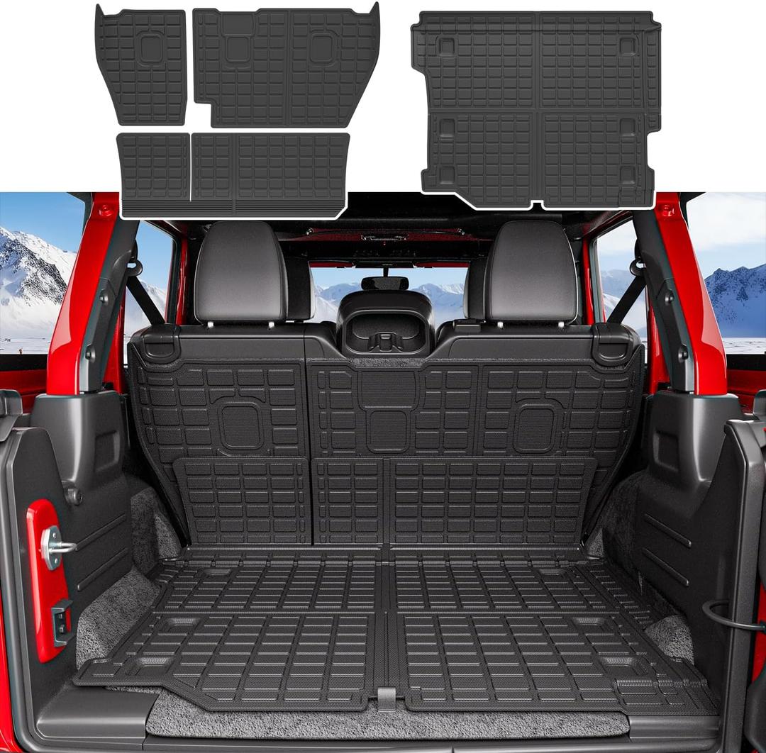 Cargo Mat Compatible with 2018-2024 Jeep Wrangler JL Unlimited 4X4 TPE Cargo Liner Trunk Mat Backrest Trunk Liner Replacement for 2018-2024 Jeep Wrangler JL Accessories