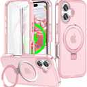 for iPhone 17 Full Body Shockproof Case with Magnetic Invisible Stand [Compatible with MagSafe] Built-in Screen Protector Military Drop ProtectionTranslucent iPhone Cover -Pink