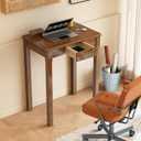 100% Solid Wood Desk with Drawers 24 x 16 Inch Mid Century Modern Desk Vintage Small Writing Wooden Desks for Small Spaces Bedroom, Living Room, Office, 23.6 x 15.7"