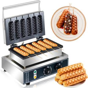 Commercial Corn Dog Waffle Maker,1600W Lolly Stick Waffle Maker,6 Slice Non-Stick,Stainless Steel Corn Hot Dog Waffle Iron with Temp and Time Control, for Restaurant Bakery Snack Bar Family.