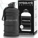 HYDRATE XL Jug 74 Oz Water Bottle - BPA Free, Leak Proof, Flip Cap, Ideal for Gym - Clear Water Container with Extra Strong Material - Perfect for Sports, Rugby, and on the Go (Matte Black, 2.2L)