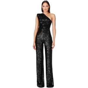 SESSRYMNIR Women's Sparkly Sequin Jumpsuit Ladies Shiny Sequin Overalls Pants M