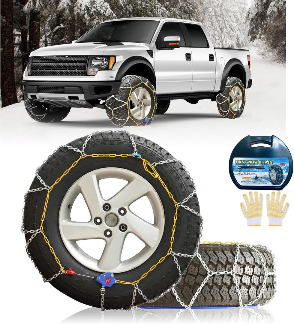 Auto Tightening Snow Chains Tire Chains, 1-Minute Quick Install, Universal Fit for Car/SUV/Pickup Truck, Multi-Weather Emergency Traction, Set of 2 - HKN160