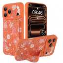 Ovcuqul Compatible with iPhone 17 Pro Case with Strap, Cute Floral Design for Women Girls, Soft TPU Silicone Protective Case, Adjustable Wristband Kickstand Raised Camera Protection Cover, Orange