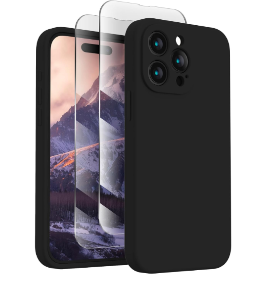 Designed for iPhone 15 Pro Max Case, Silicone Upgraded [Camera Protection] Phone Case with  Screen Protectors], Soft Anti-Scratch Microfiber Lining Inside, 6.7 inch, Black