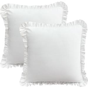 26x26 Euro Sham CoversRuffled Square White Euro Pillow Shams Covers Set of 2, 100% Brushed Microfiber 26x26 inches Bedding Pillow Cover with Envelope Closure White