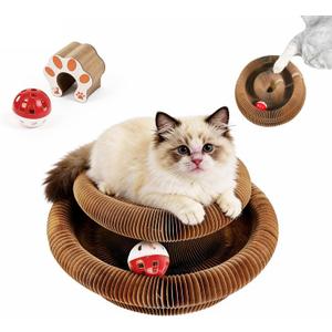 Kitty Curls Magic Organ Cat Scratcher,Interactive Cat Toy with Bell Ball,Durable Cardboard Scratching Pad for Cat Claw Grinding,Fun Cat Toy for Indoor Cats