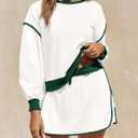 Fisoew Womens Sweatsuits 2 Piece Set Crewneck Sweatshirts High Waisted Skort Skirts Tennis Running Tracksuits Shorts Sets (White, L)