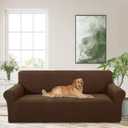 Stretch Couch Cover Washable Sofa Slipcover Furniture Protector with Non Skid Foam and Elastic Bottom for Kids, Dog(Large/Brown)