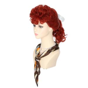 Women's Red Bun Wigs 50's Housewife Wigs for Cosplay Lucy Wig Halloween Costume Accessory Wig