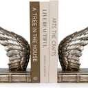 Book Ends for Shelves - Book Ends to Hold Books Heavy Duty, Lucky Wings Decorative Bookends with Anti-Slip Base Book Stopper for Shelves Books Magazines Home Office Decor (Silver)