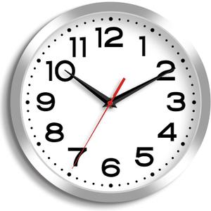 Roymnie Wall Clock Silent Non-Ticking Modern Clock Battery Operated 10 Inch Small Classic Analog Decorative for Kitchen, Bathroom, Office, Bedroom, Home(Silver)