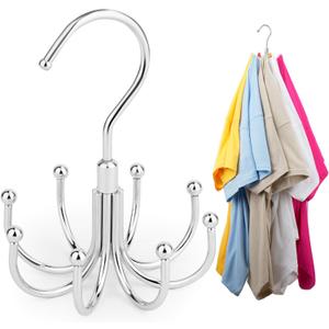 2 x ZEDODIER 2 Pack Space Saving Hangers for Clothes,Rotatable Sturdy Shirt Hangers with 16 Hooks, Non Slip Multiple Shirt Organizer for T-Shirts Sweatshirts Hoodies, Silver